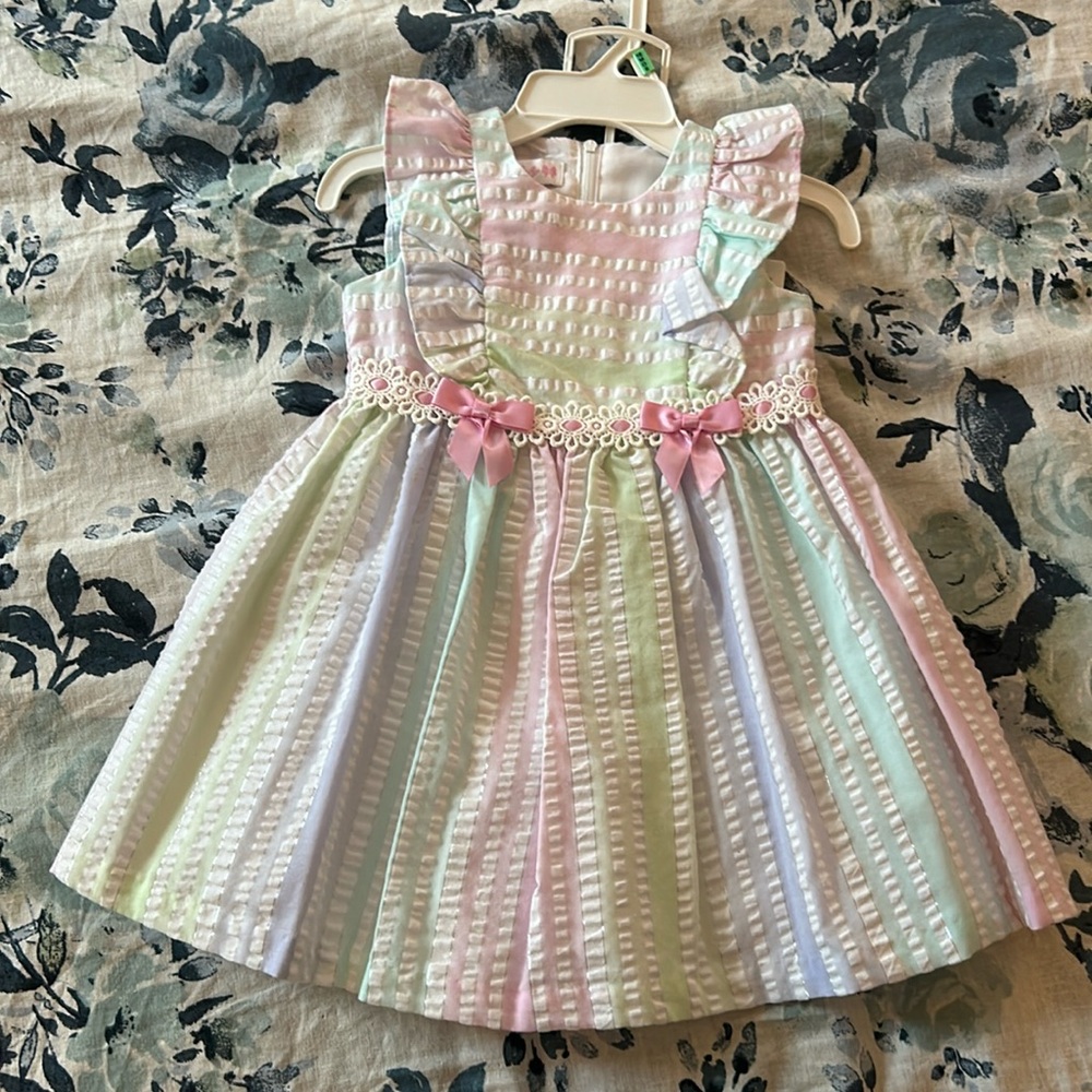 Bonnie Baby Pastel Striped Dress w/ diaper cover - Sz 18M